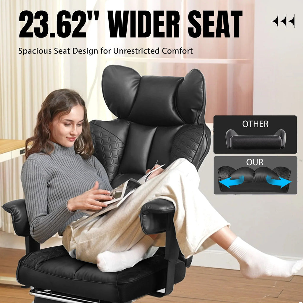 Office Chair Ergonomic Leather High Back Gaming Chair with Footrest, Adjustable Armrests - Velvet Haven