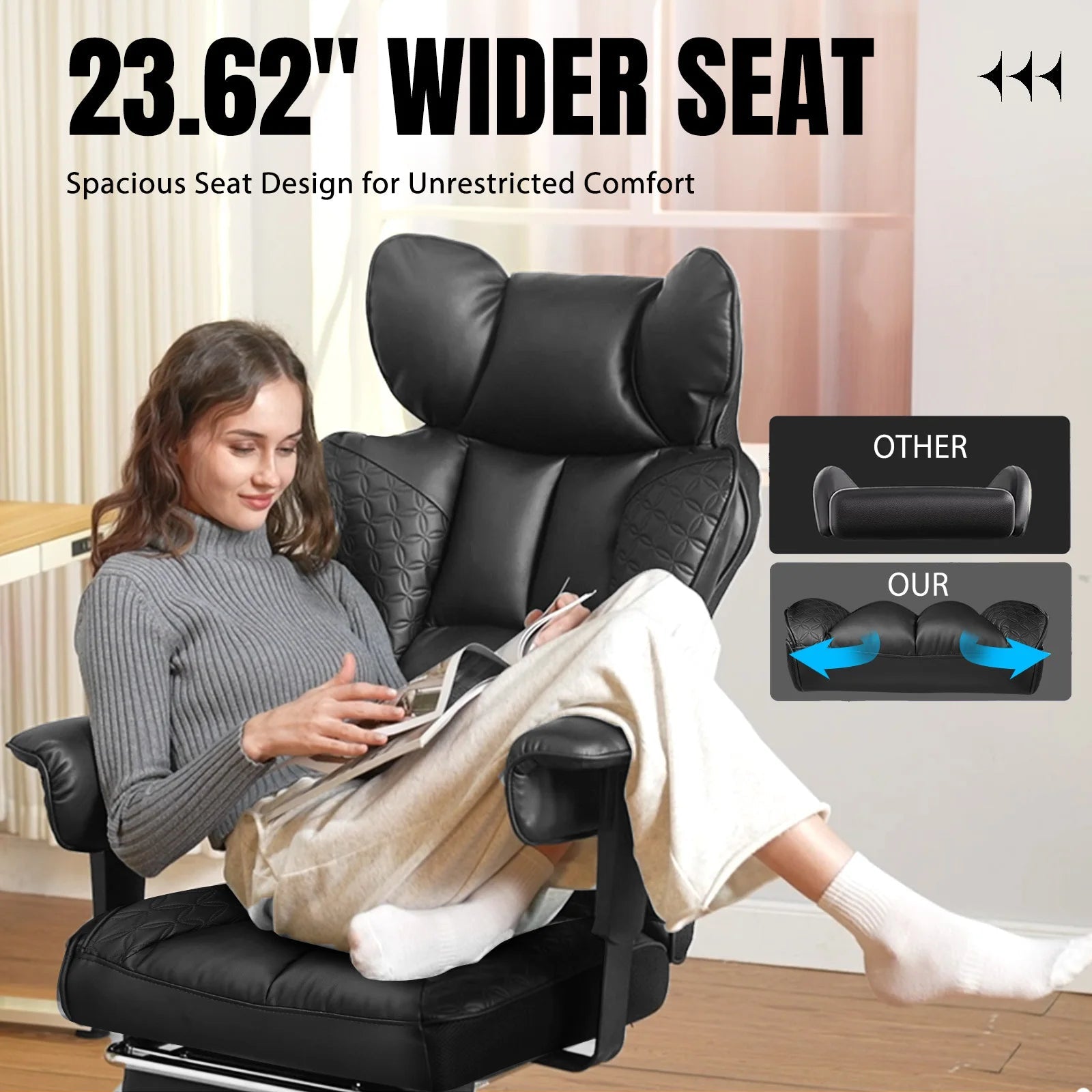 Office Chair Ergonomic Leather High Back Gaming Chair with Footrest, Adjustable Armrests - Velvet Haven