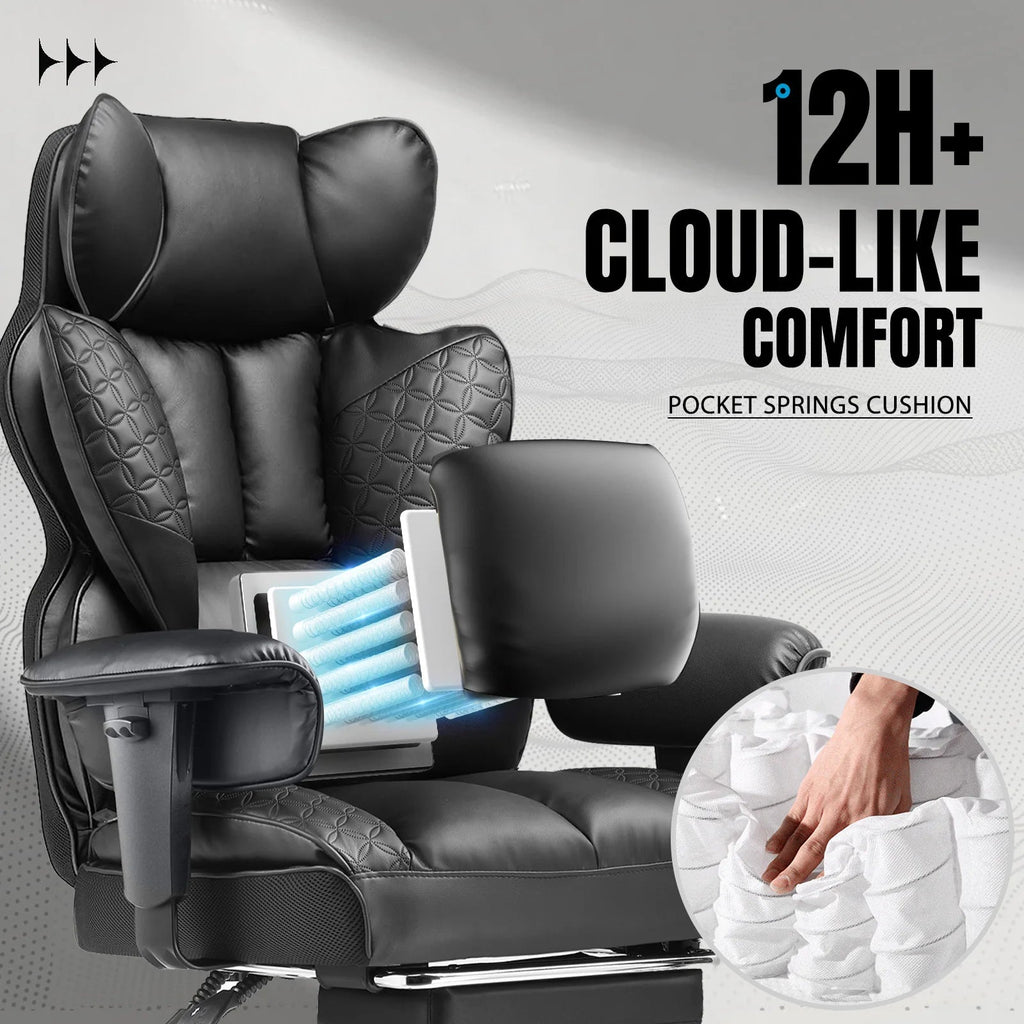 Office Chair Ergonomic Leather High Back Gaming Chair with Footrest, Adjustable Armrests - Velvet Haven