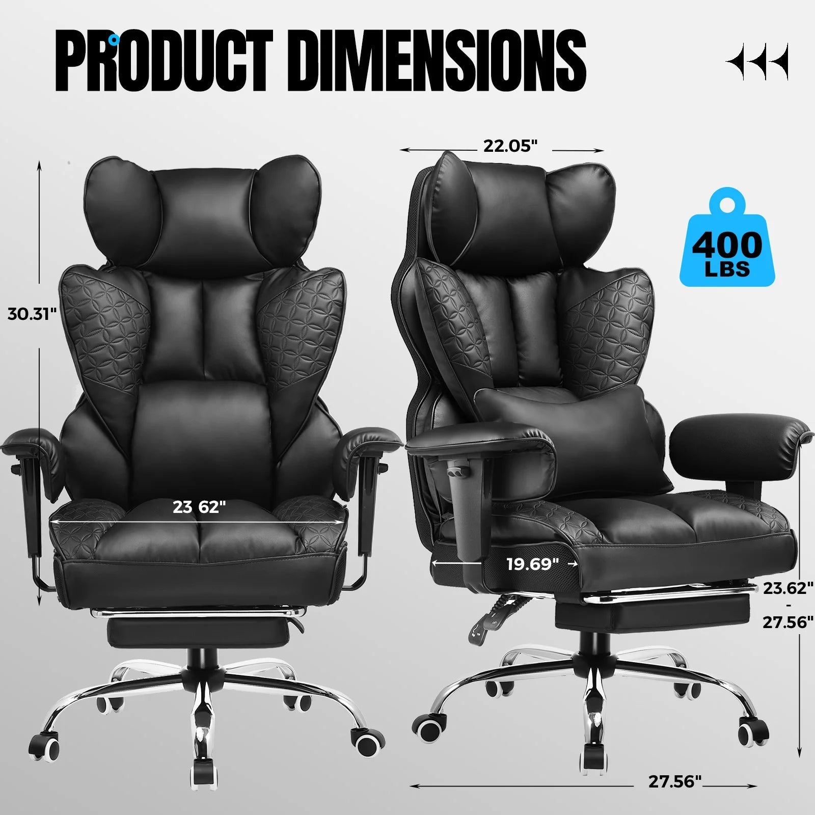 Office Chair Ergonomic Leather High Back Gaming Chair with Footrest, Adjustable Armrests - Velvet Haven
