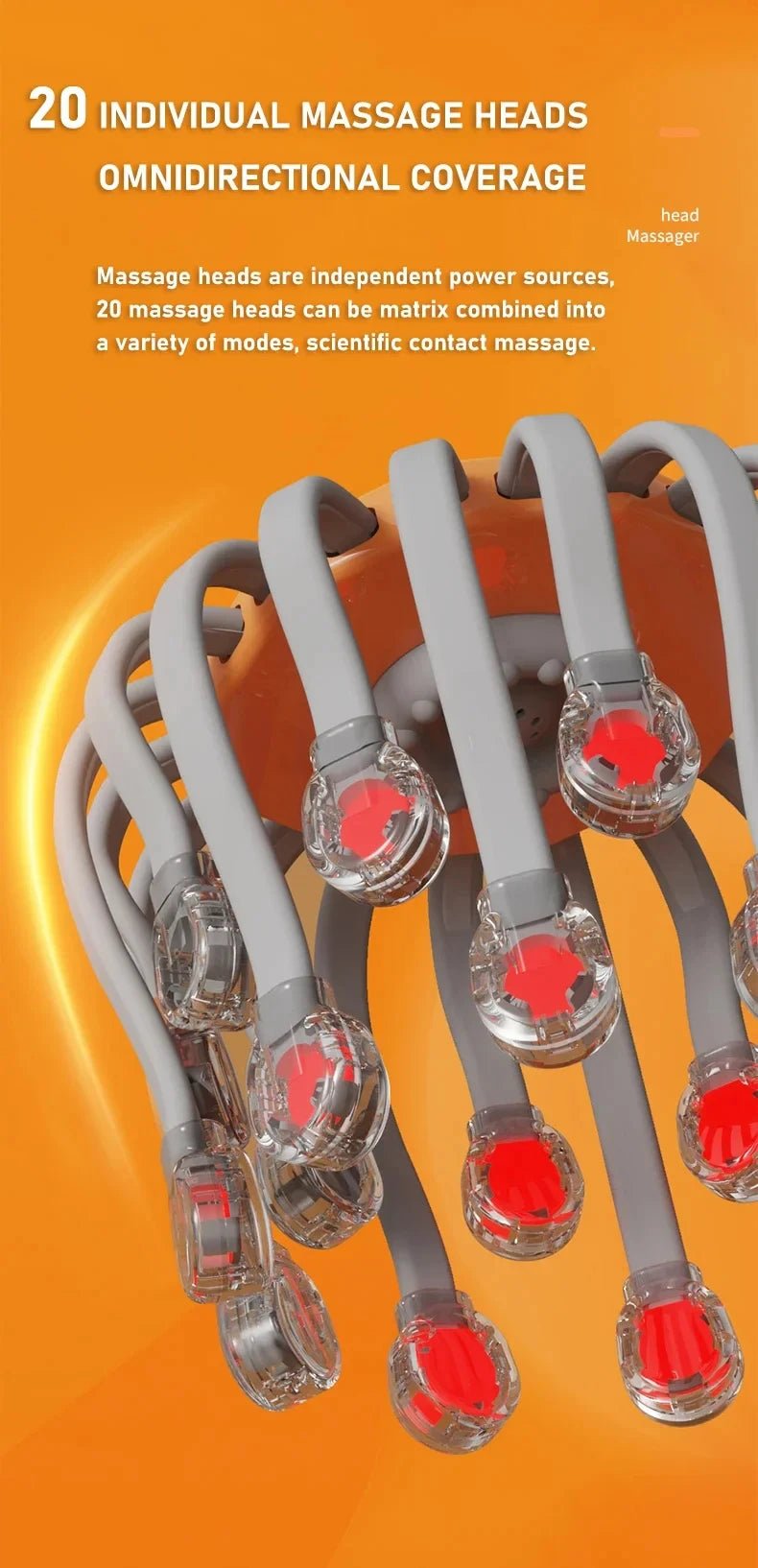 Orange Electric Scalp Massager with 20 Massage Heads - Velvet Haven