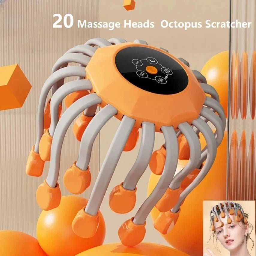 Orange Electric Scalp Massager with 20 Massage Heads - Velvet Haven