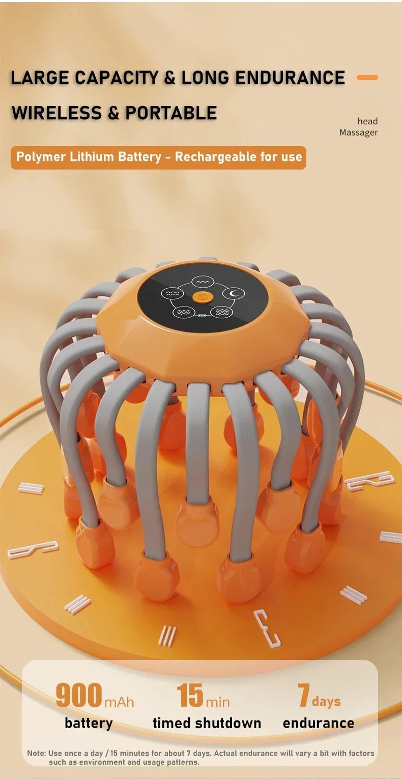 Orange Electric Scalp Massager with 20 Massage Heads - Velvet Haven