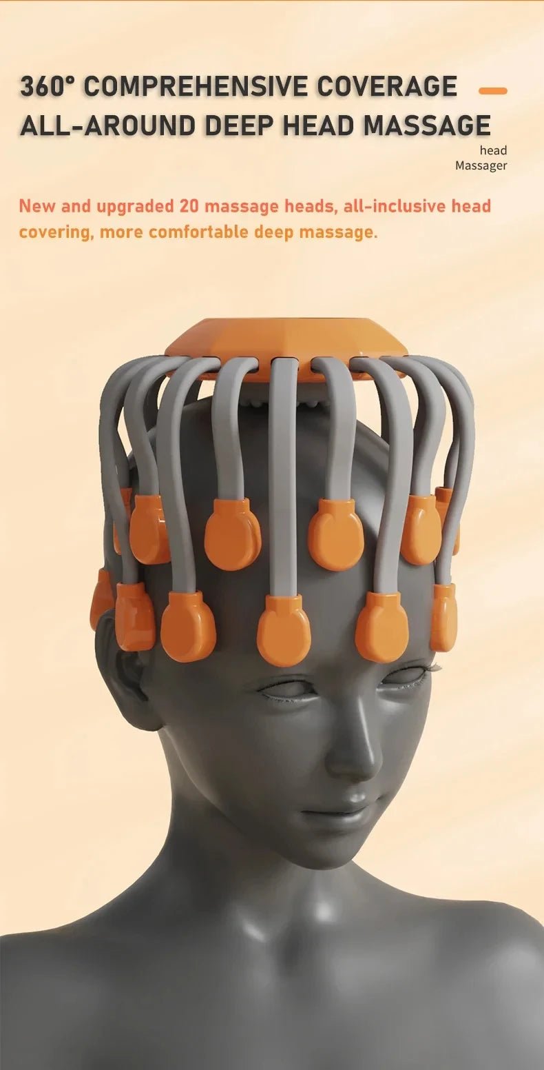Orange Electric Scalp Massager with 20 Massage Heads - Velvet Haven