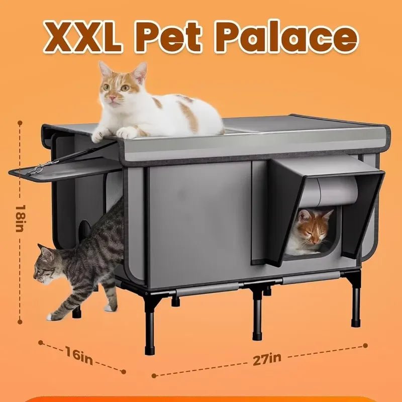 Outdoor Indoor Luxury Winter Large Heated Insulated Weatherproof Modern Cat Shelter Heating Pad Elevated Cat Pet Dog House - Velvet Haven