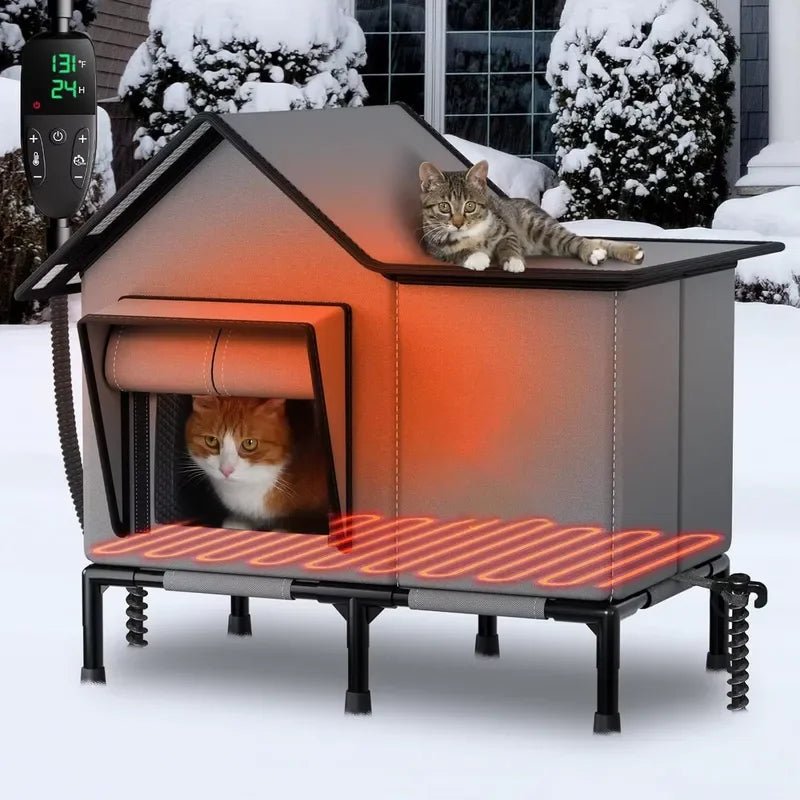 Outdoor Indoor Luxury Winter Large Heated Insulated Weatherproof Modern Cat Shelter Heating Pad Elevated Cat Pet Dog House - Velvet Haven