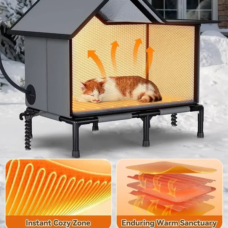 Outdoor Indoor Luxury Winter Large Heated Insulated Weatherproof Modern Cat Shelter Heating Pad Elevated Cat Pet Dog House - Velvet Haven