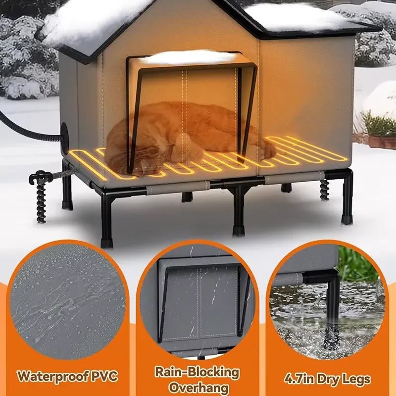 Outdoor Indoor Luxury Winter Large Heated Insulated Weatherproof Modern Cat Shelter Heating Pad Elevated Cat Pet Dog House - Velvet Haven