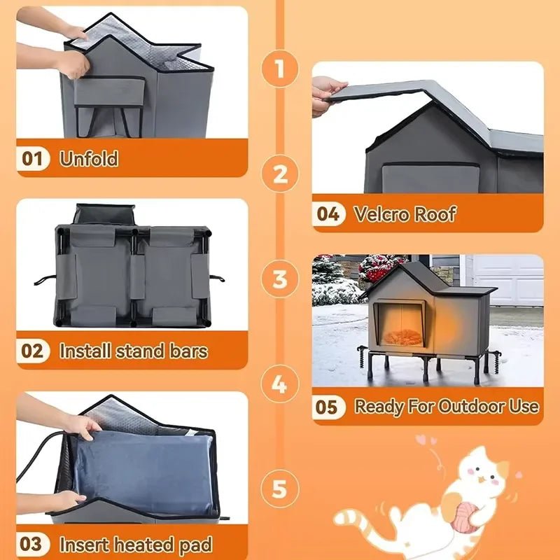 Outdoor Indoor Luxury Winter Large Heated Insulated Weatherproof Modern Cat Shelter Heating Pad Elevated Cat Pet Dog House - Velvet Haven
