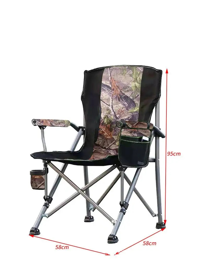 Outdoor large fishing chair with cup holder side bag leisure portable camping backrest armrests aluminum folding camping chair - Velvet Haven