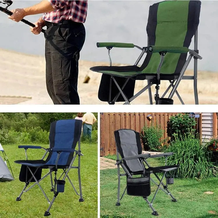 Outdoor large fishing chair with cup holder side bag leisure portable camping backrest armrests aluminum folding camping chair - Velvet Haven