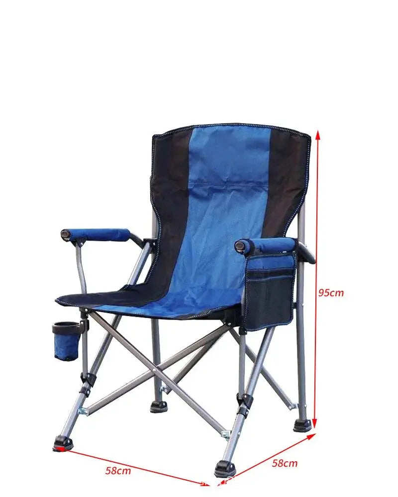 Outdoor large fishing chair with cup holder side bag leisure portable camping backrest armrests aluminum folding camping chair - Velvet Haven