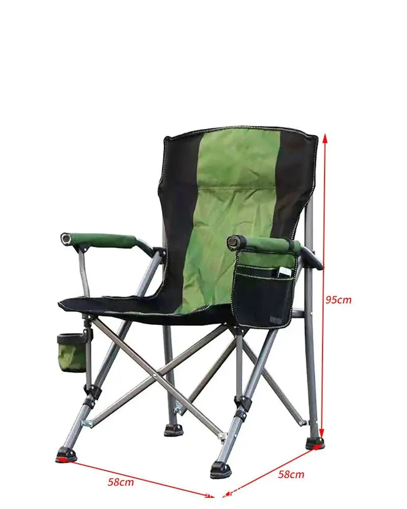 Outdoor large fishing chair with cup holder side bag leisure portable camping backrest armrests aluminum folding camping chair - Velvet Haven
