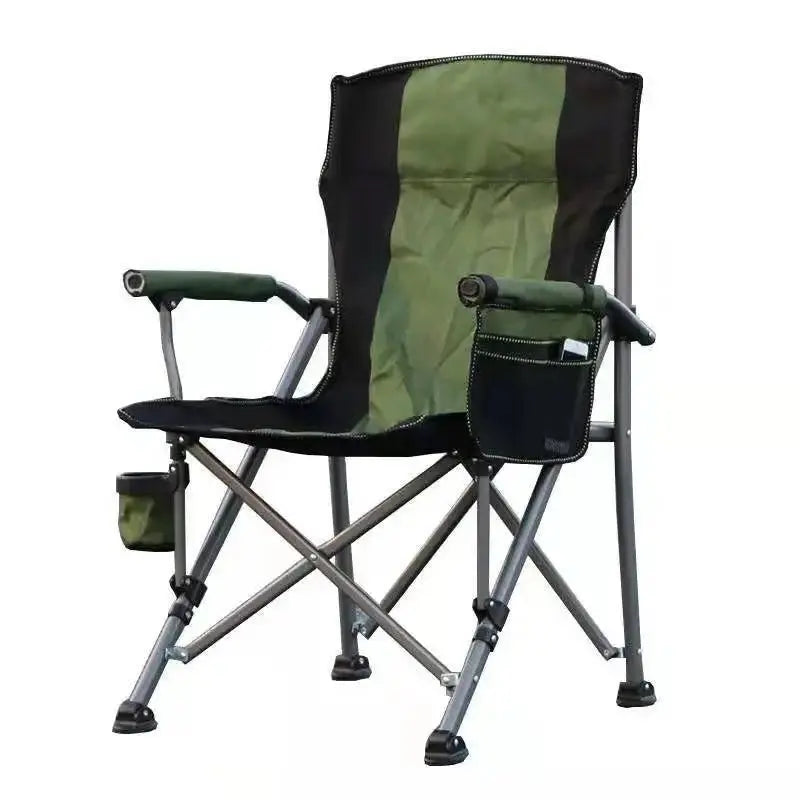 Outdoor large fishing chair with cup holder side bag leisure portable camping backrest armrests aluminum folding camping chair - Velvet Haven