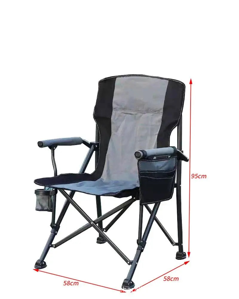 Outdoor large fishing chair with cup holder side bag leisure portable camping backrest armrests aluminum folding camping chair - Velvet Haven