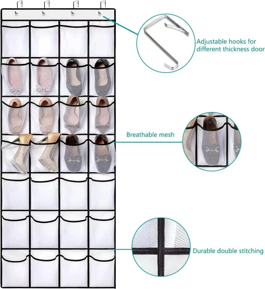 Over The Door Shoe Rack With12/14/24/28/35/40 Large Mesh Pockets Hanging Shoe Organizer For Closet Hanging Shoe Rack Holder - Velvet Haven