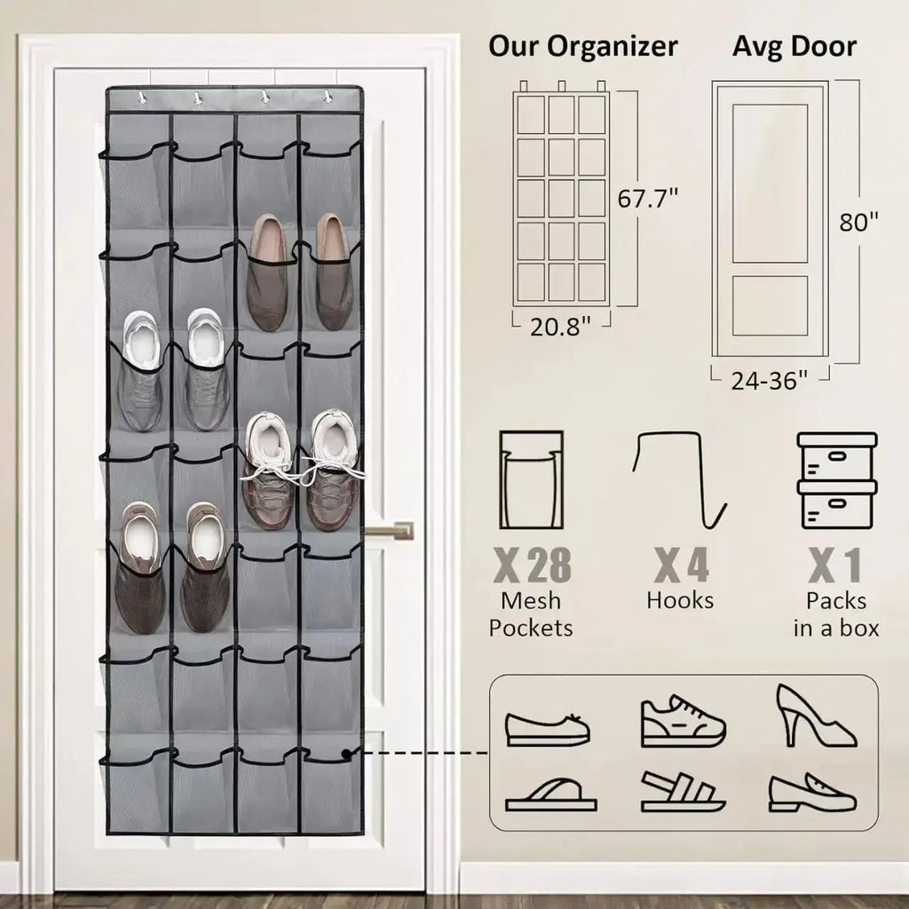 Over The Door Shoe Rack With12/14/24/28/35/40 Large Mesh Pockets Hanging Shoe Organizer For Closet Hanging Shoe Rack Holder - Velvet Haven