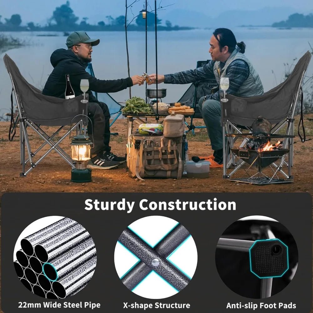 Oversized Camping Chairs for Adults Heavy Duty Padded Portable Lawn Chairs Outdoor Folding Chairs XL with Cup Holder, Supports 500 lbs - Velvet Haven