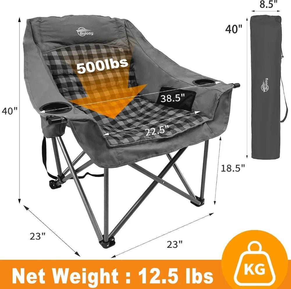 Oversized Camping Chairs for Adults Heavy Duty Padded Portable Lawn Chairs Outdoor Folding Chairs XL with Cup Holder, Supports 500 lbs - Velvet Haven