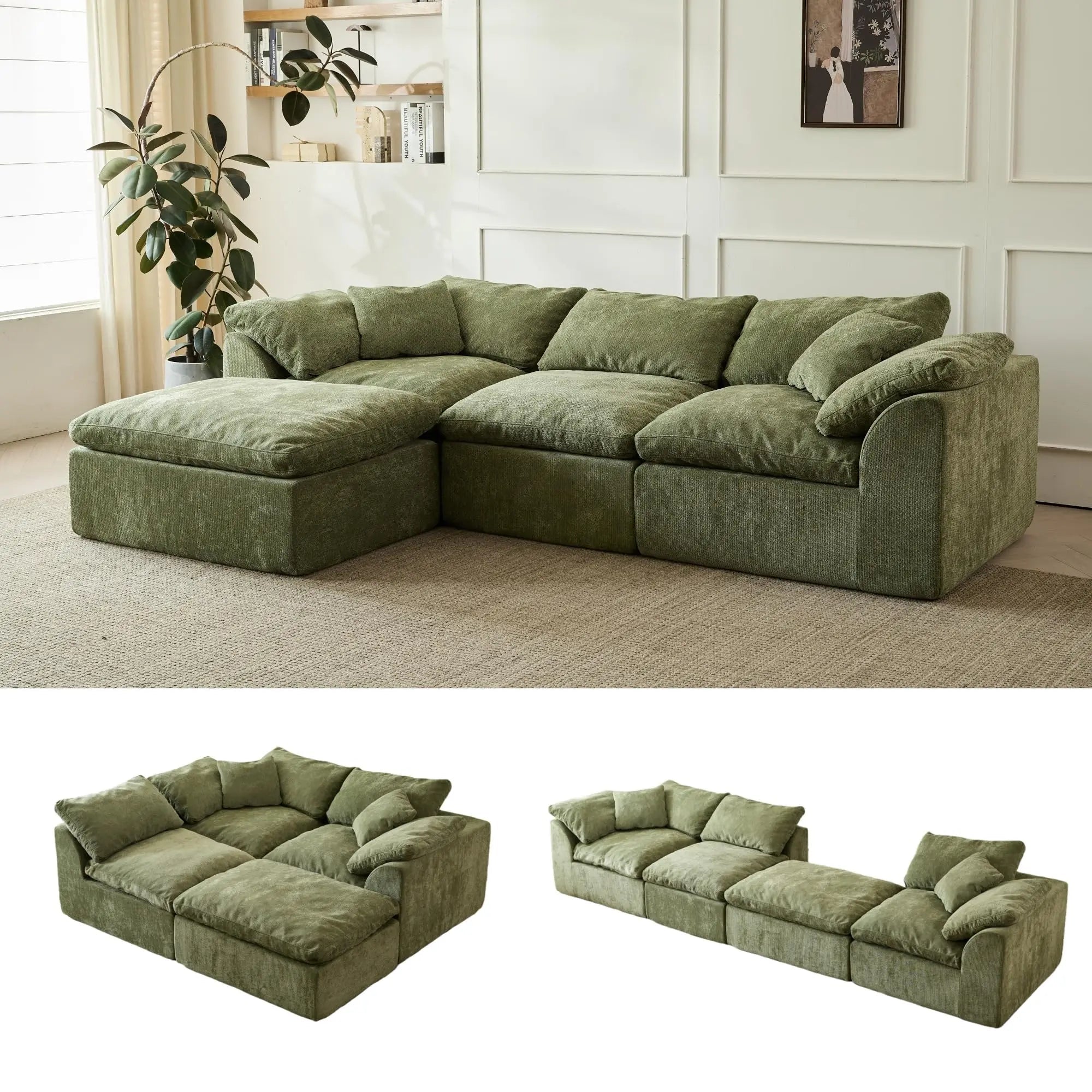 Oversized L-Shaped Modular Sectional Sofa with Deep Seats - Velvet Haven