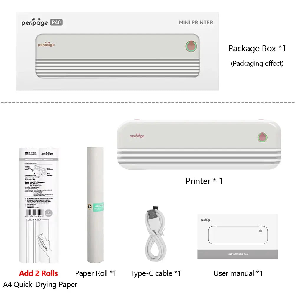 Peripage P40 P81 Mini Portable A4 Thermal Printer Wireless Bluetooth Thermal Paper Picture Inkless Printer For Office Business - Velvet Haven