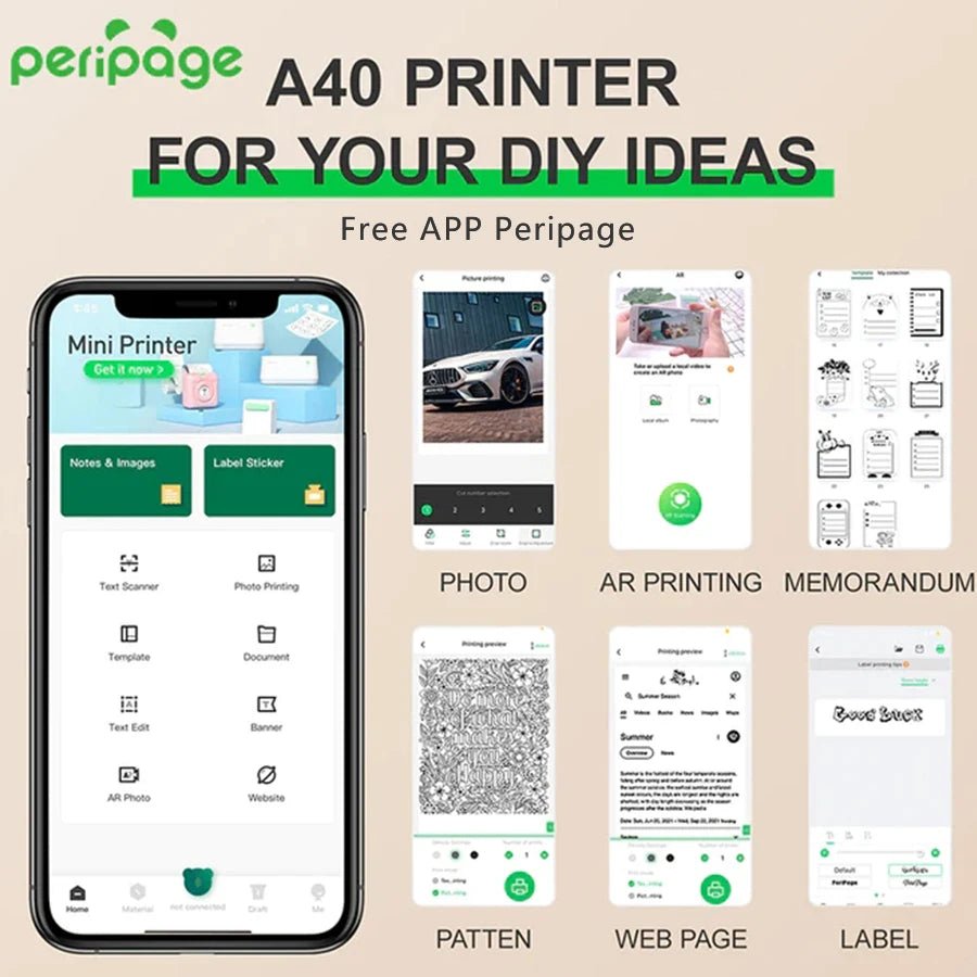 Peripage P40 P81 Mini Portable A4 Thermal Printer Wireless Bluetooth Thermal Paper Picture Inkless Printer For Office Business - Velvet Haven