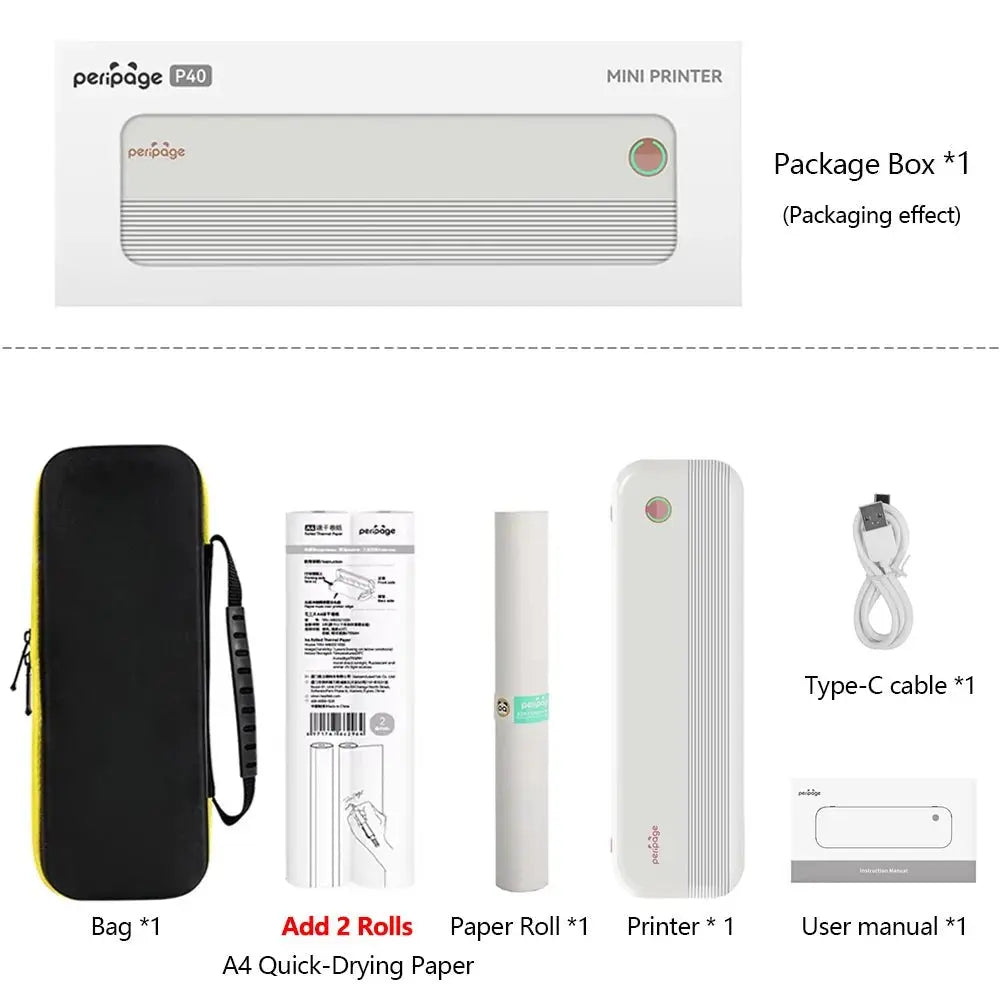 Peripage P40 P81 Mini Portable A4 Thermal Printer Wireless Bluetooth Thermal Paper Picture Inkless Printer For Office Business - Velvet Haven