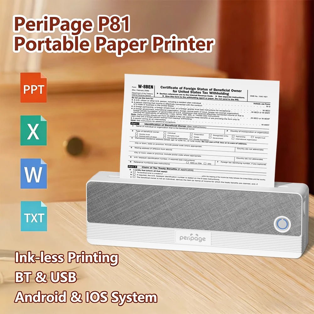 Peripage P40 P81 Mini Portable A4 Thermal Printer Wireless Bluetooth Thermal Paper Picture Inkless Printer For Office Business - Velvet Haven