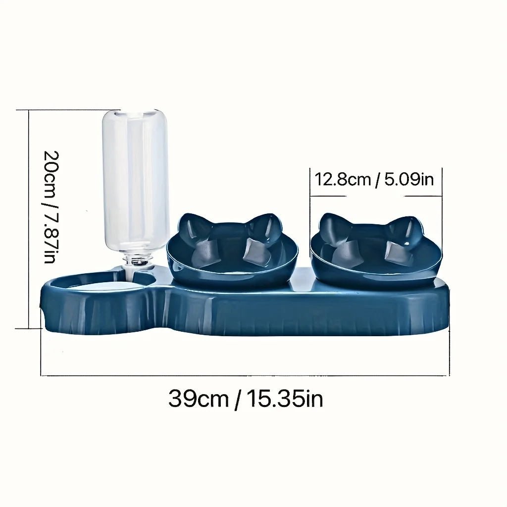 3-in-1 Tilted Cat Food & Water Bowl Set with Gravity Water Feeder - Velvet Haven
