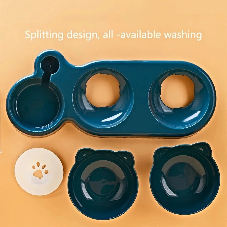 3-in-1 Tilted Cat Food & Water Bowl Set with Gravity Water Feeder - Velvet Haven