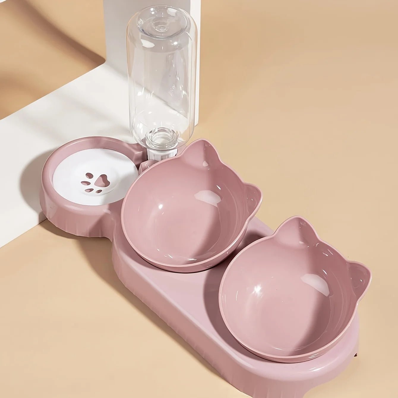 3-in-1 Tilted Cat Food & Water Bowl Set with Gravity Water Feeder - Velvet Haven