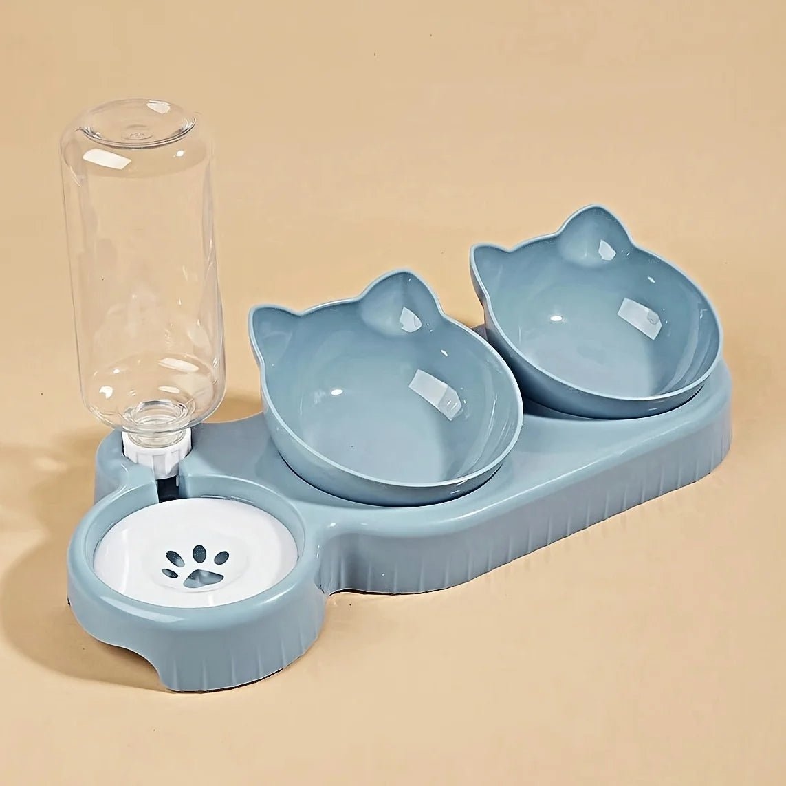 3-in-1 Tilted Cat Food & Water Bowl Set with Gravity Water Feeder - Velvet Haven