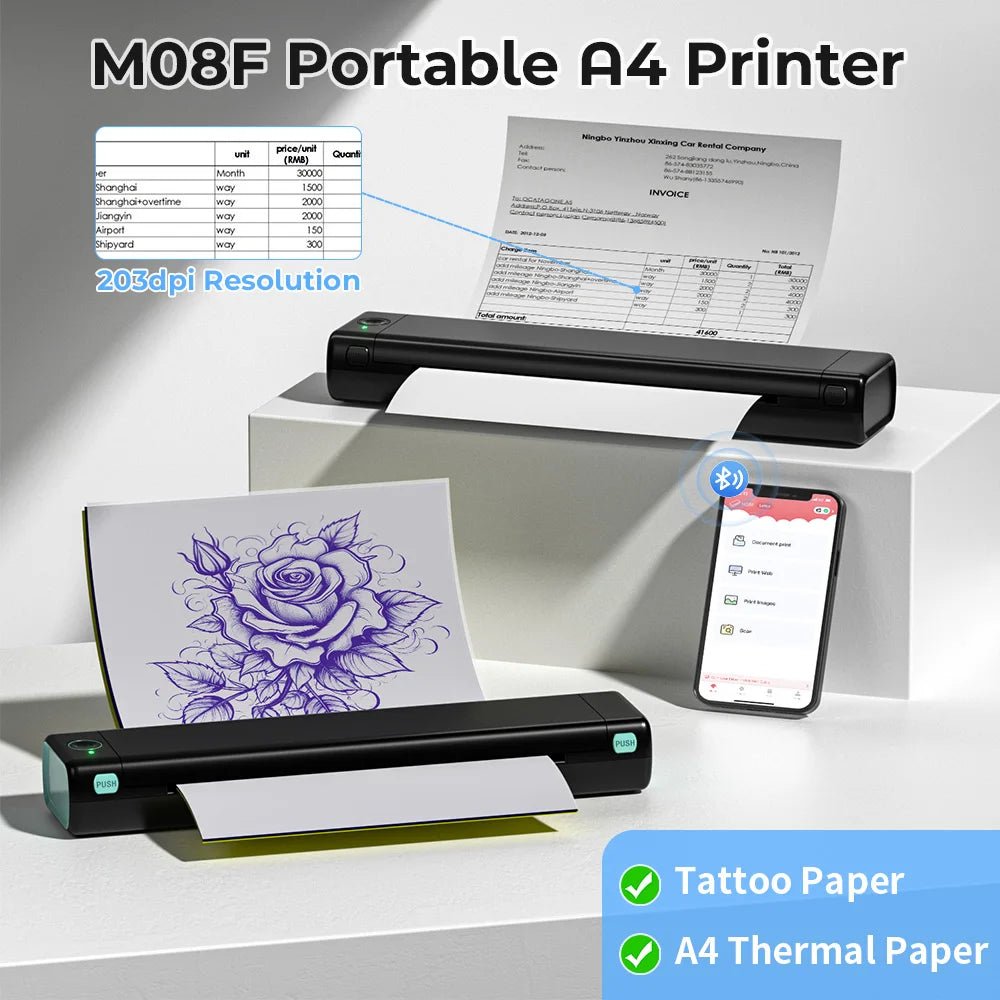 Phomemo M08F A4 Paper Printer Portable Thermal Printer Bluetooth Mobile Printer Compatible with Android & iOS Phone & Laptop - Velvet Haven