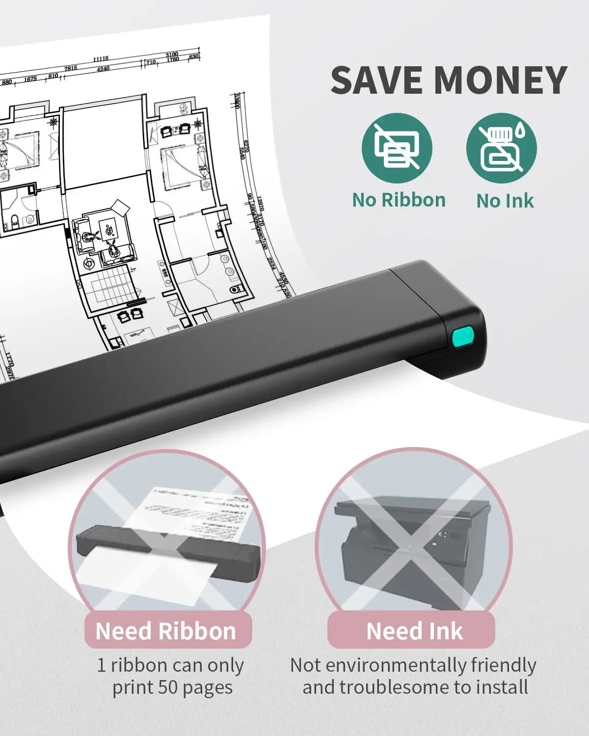 Phomemo M08F A4 Paper Printer Portable Thermal Printer Bluetooth Mobile Printer Compatible with Android & iOS Phone & Laptop - Velvet Haven