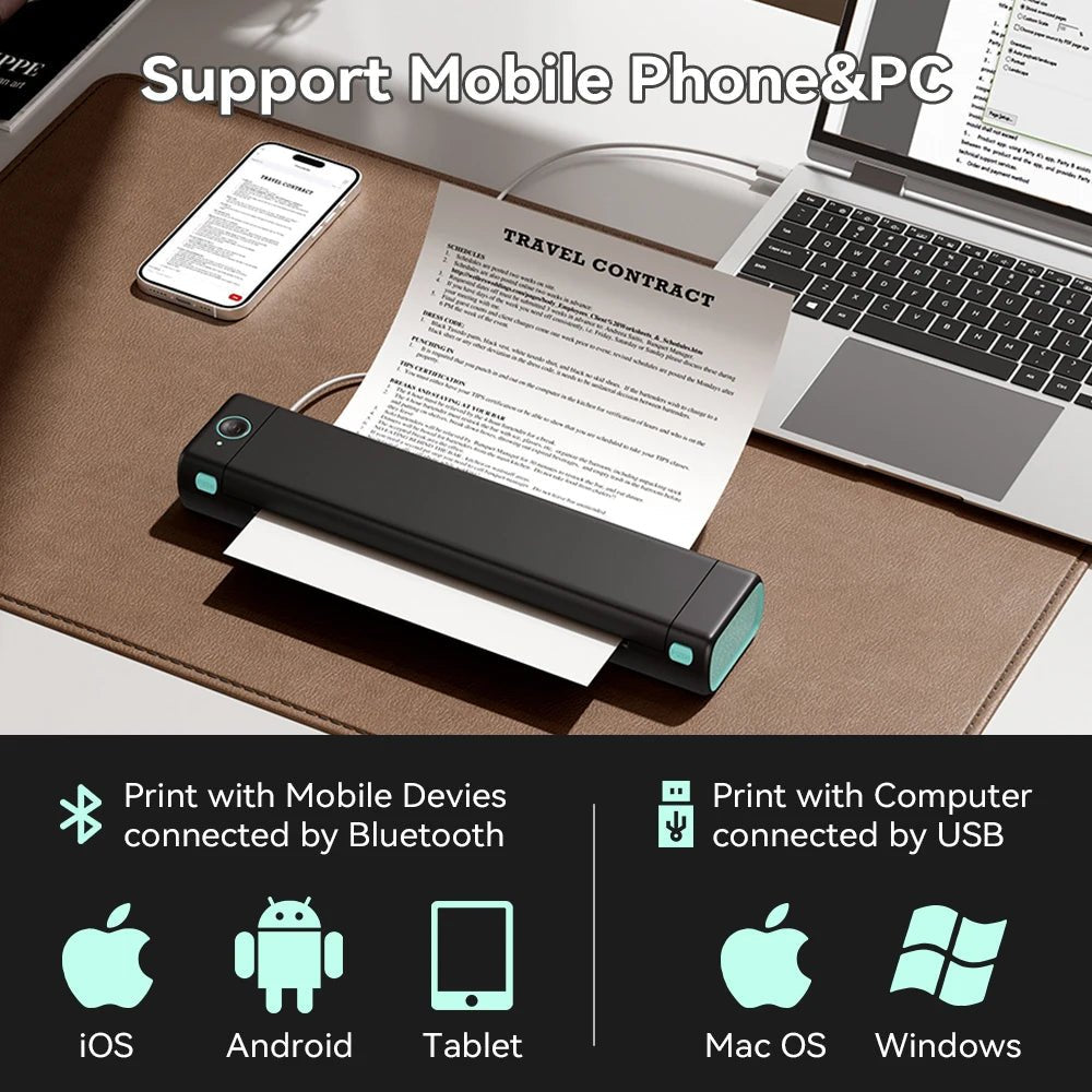 Phomemo M08F Portable A4 Paper Printer Tattoo Printer Thermal Paper Maker Mini Wireless Bluetooth Printer Compatible Phone&PC - Velvet Haven