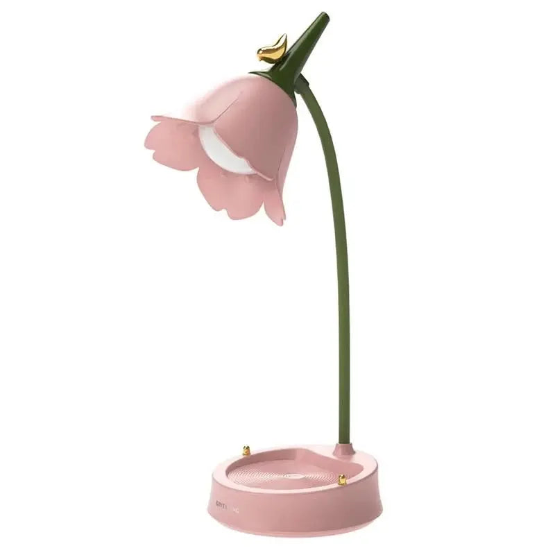 Pink Flower Cute Lamp LED Desk Lamp Table Light Adjustable Touch Rechargeable Battery Night Light for Dorm Reading Table Light - Velvet Haven