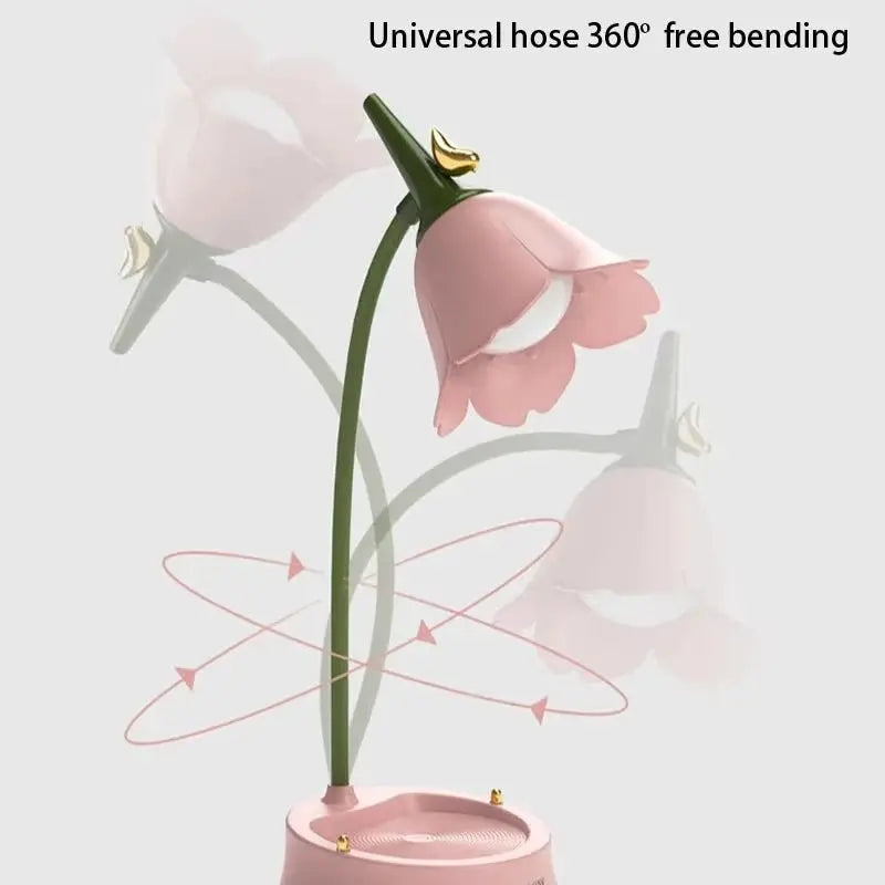 Pink Flower Cute Lamp LED Desk Lamp Table Light Adjustable Touch Rechargeable Battery Night Light for Dorm Reading Table Light - Velvet Haven
