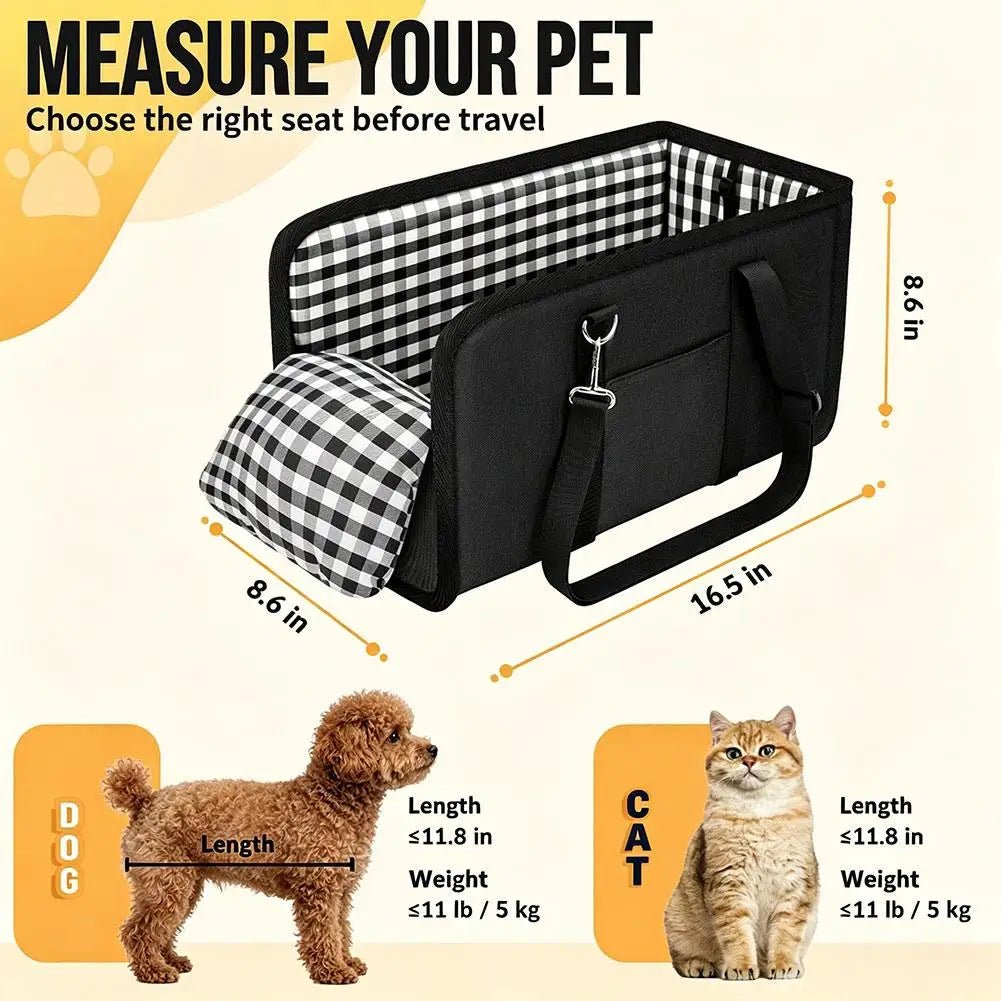 Plaid Console Dog Car Seat for Small Dogs, PU Booster Seat - Velvet Haven