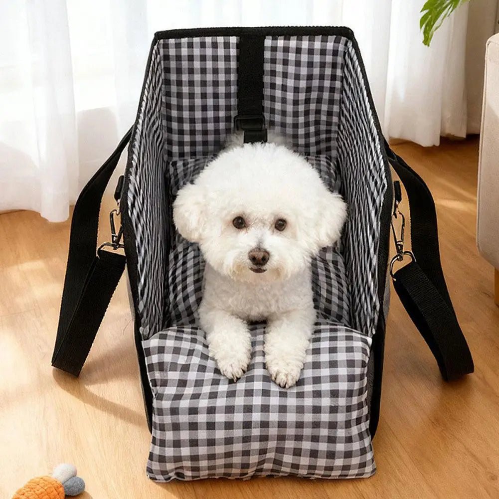 Plaid Console Dog Car Seat for Small Dogs, PU Booster Seat - Velvet Haven