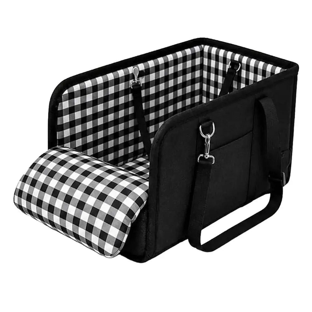 Plaid Console Dog Car Seat for Small Dogs, PU Booster Seat - Velvet Haven