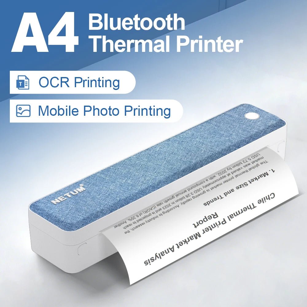Portable A4 Printer Inkless Bluetooth Mobile Printer for iPhone iPad Laptop PC Letter Size Document & Photo Mini Printer - Velvet Haven