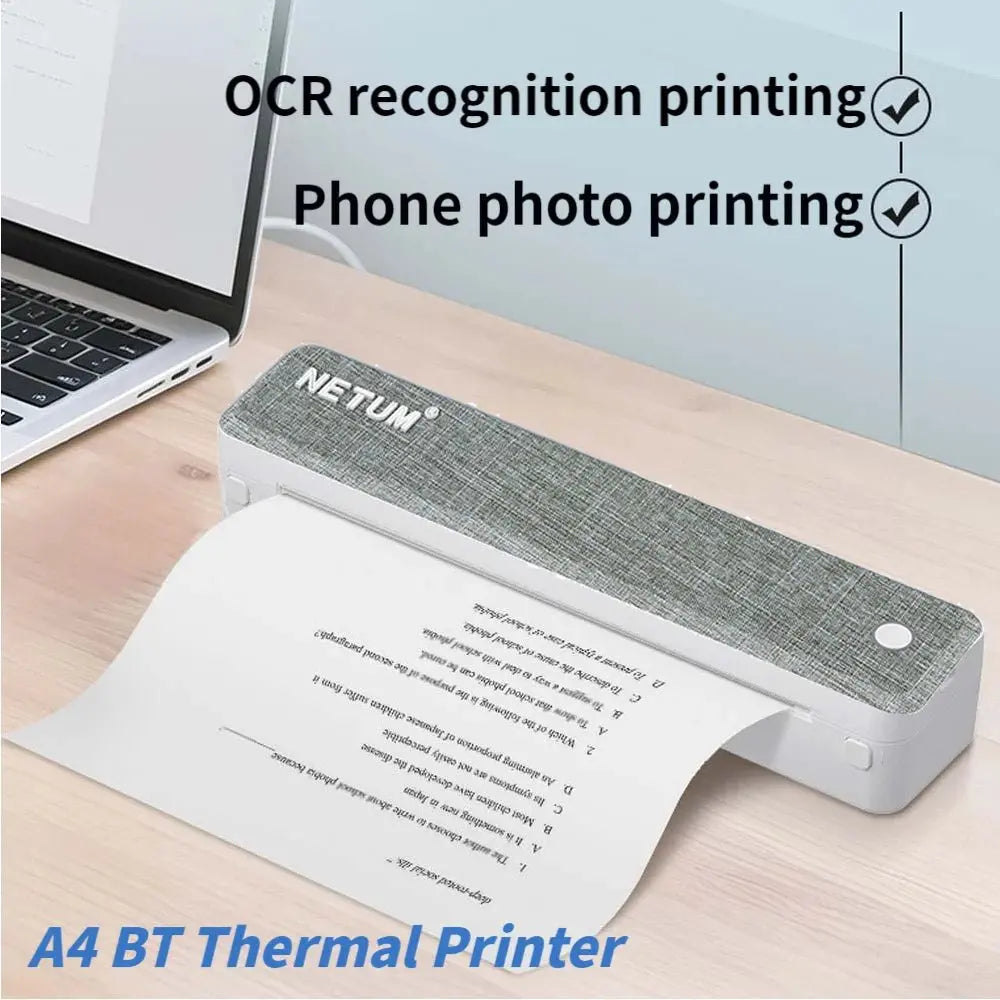 Portable A4 Printer Inkless Bluetooth Mobile Printer for iPhone iPad Laptop PC Letter Size Document & Photo Mini Printer - Velvet Haven
