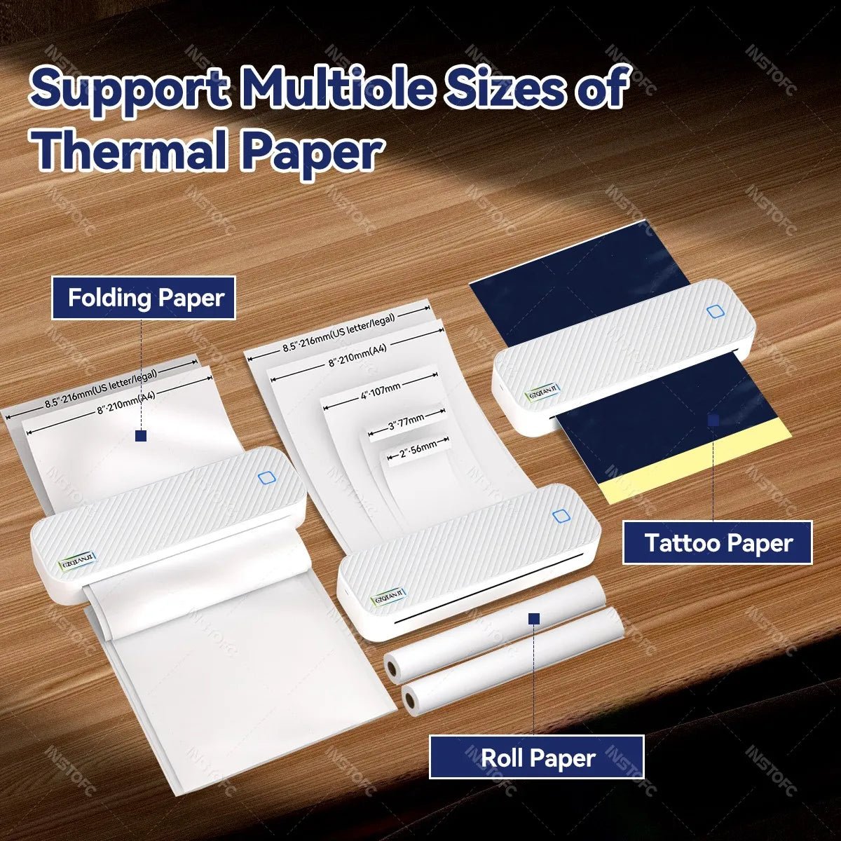 Portable A4 Thermal Printer Bluetooth Photos PDF Document Printing Machine Folded Rolls Paper For Office Work Home School Travel - Velvet Haven