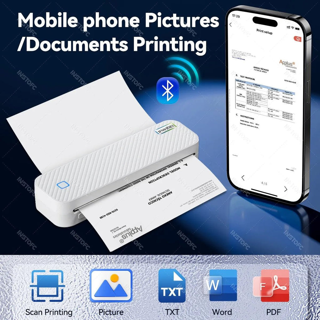 Portable A4 Thermal Printer Bluetooth Photos PDF Document Printing Machine Folded Rolls Paper For Office Work Home School Travel - Velvet Haven