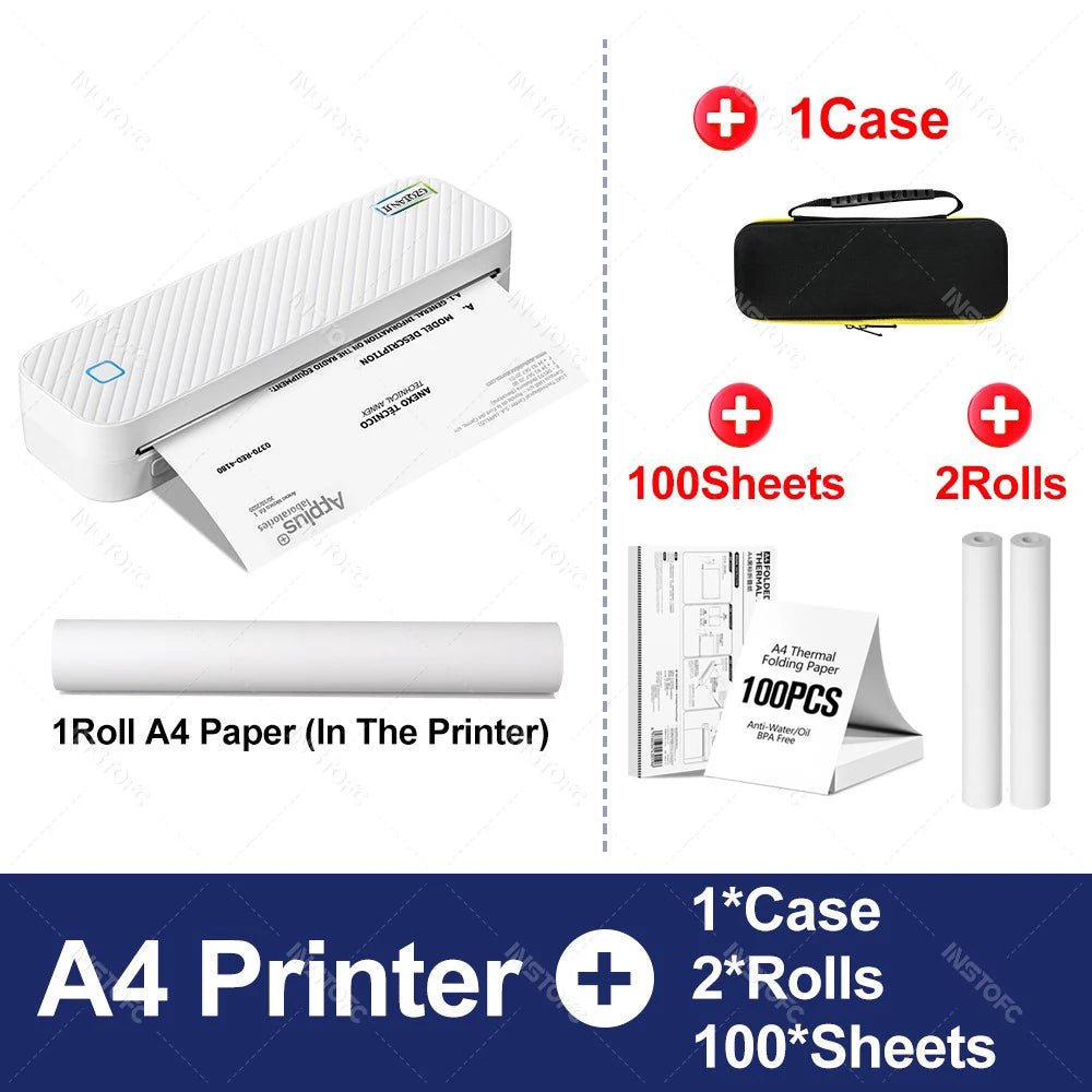 Portable A4 Thermal Printer Bluetooth Photos PDF Document Printing Machine Folded Rolls Paper For Office Work Home School Travel - Velvet Haven