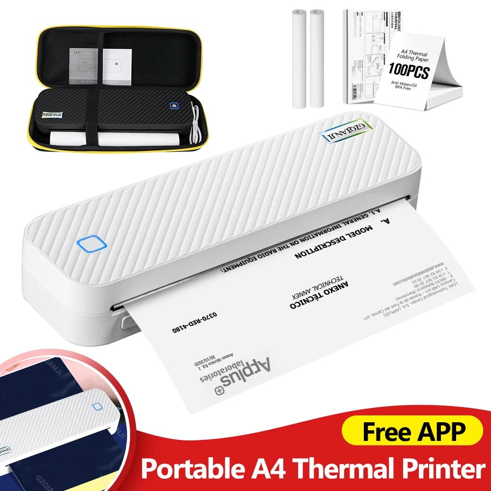 Portable A4 Thermal Printer Bluetooth Photos PDF Document Printing Machine Folded Rolls Paper For Office Work Home School Travel - Velvet Haven