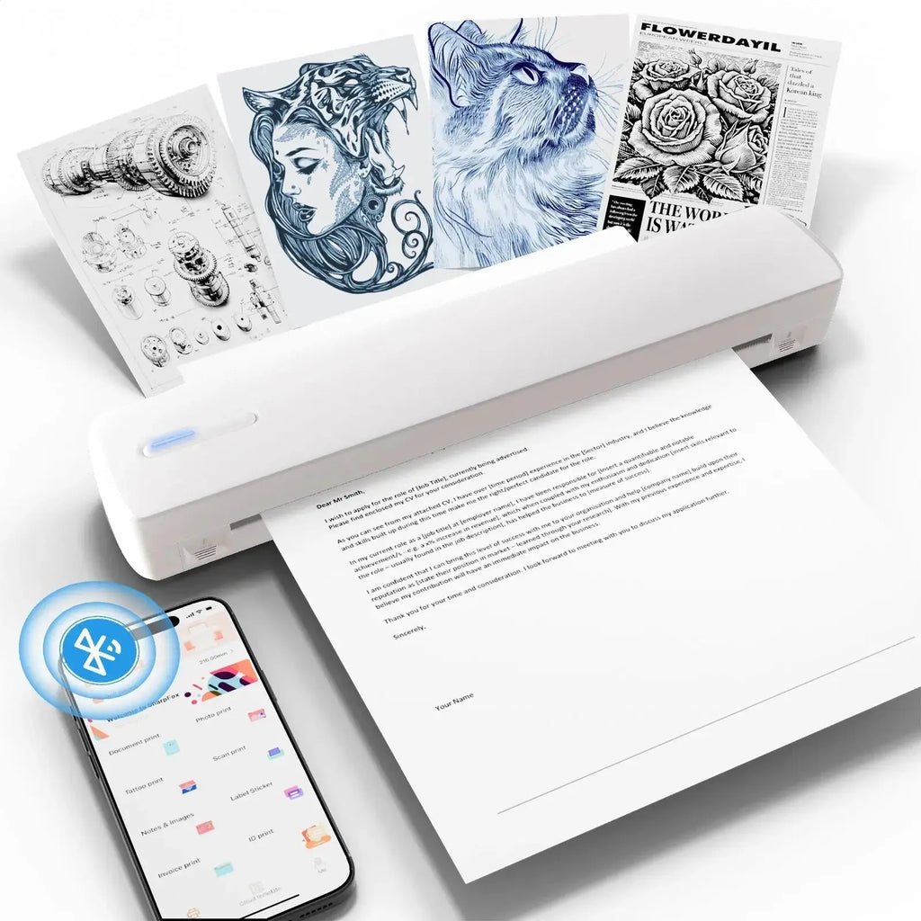 Portable A4 Thermal Printer Inkless Wireless C80 300DPI 1500mAh BT USB Type-C For Android iOS Office Work Home School Travel - Velvet Haven