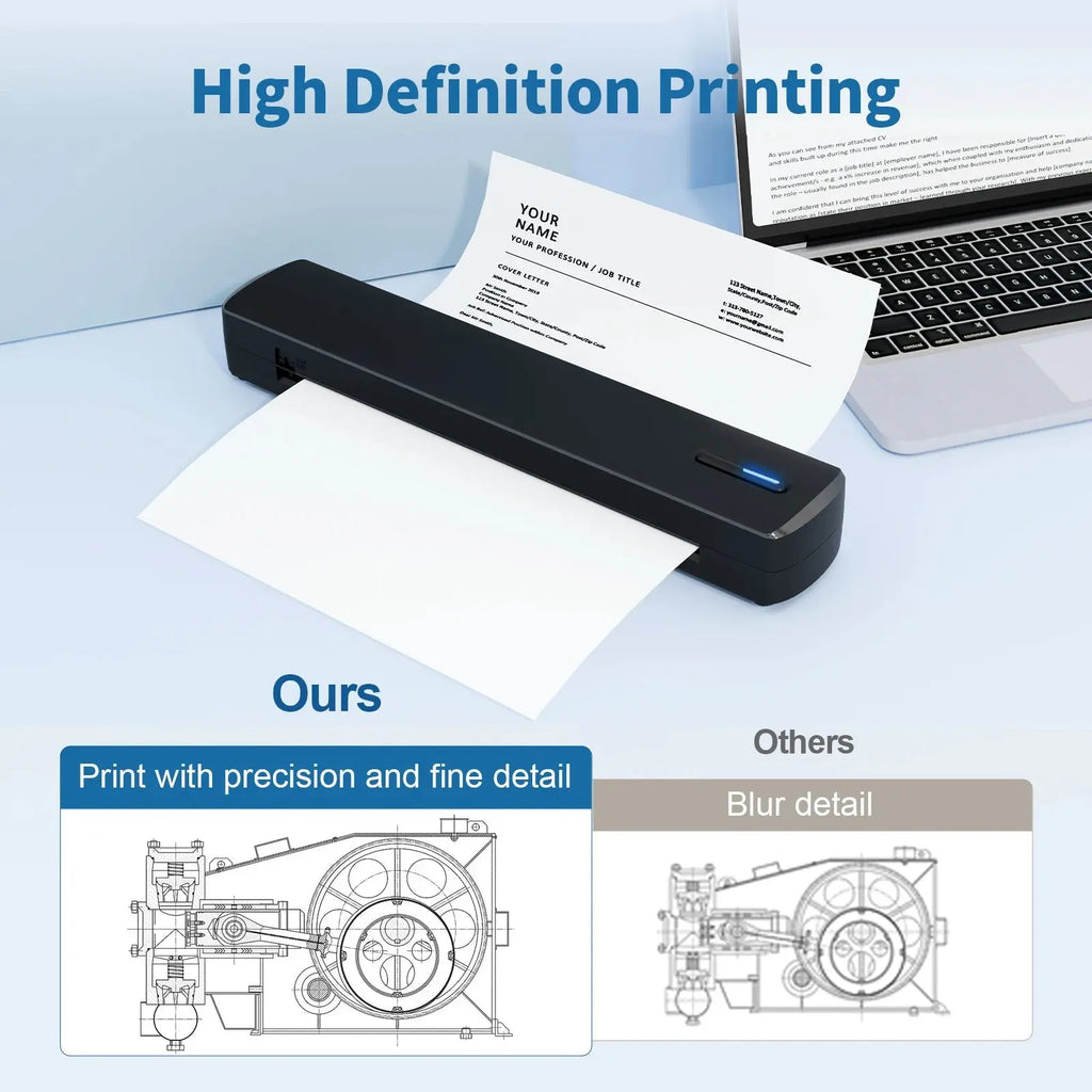Portable A4 Thermal Printer Inkless Wireless C80 300DPI 1500mAh BT USB Type-C For Android iOS Office Work Home School Travel - Velvet Haven