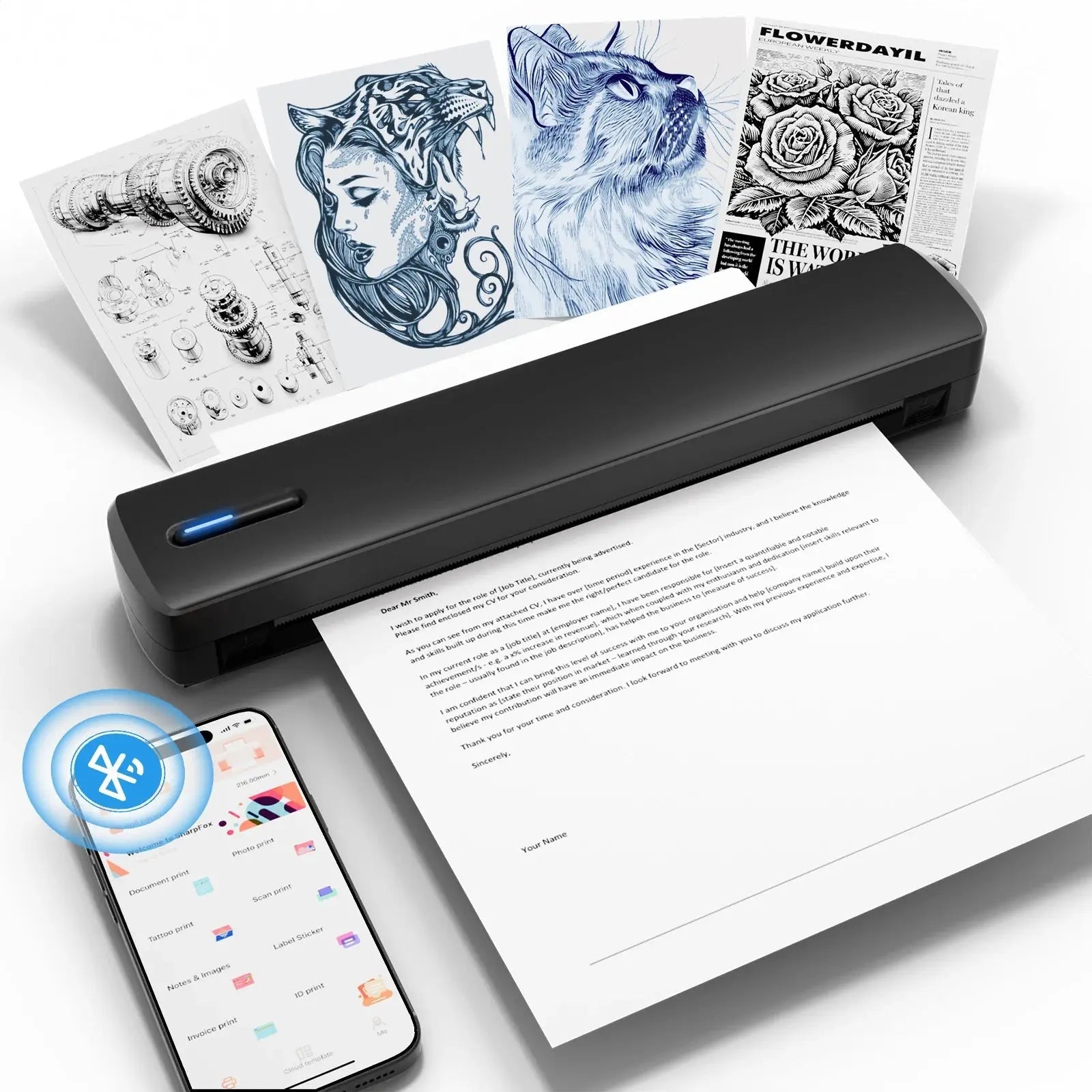Portable A4 Thermal Printer Inkless Wireless C80 300DPI 1500mAh BT USB Type-C For Android iOS Office Work Home School Travel - Velvet Haven