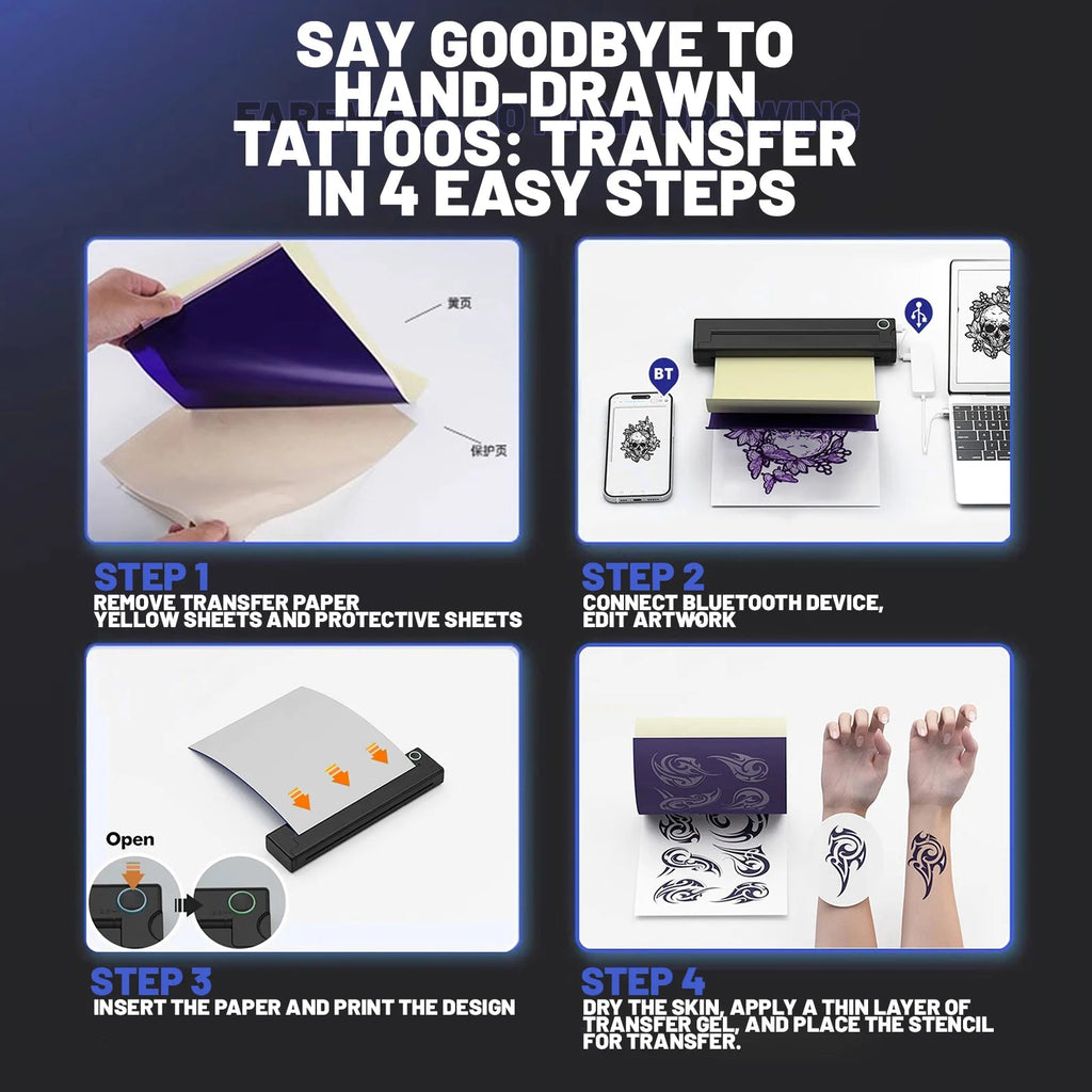 Portable A4 Thermal Printer Mini Tattoo Stencil Transfer Printer Multifunctional Tattoo Document Printer Wireless Bluetooth - Velvet Haven
